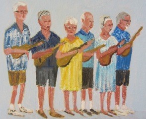 "Ukulele Players Club" an Original Oil Painting by Diana Crow www.DianaCrow.com